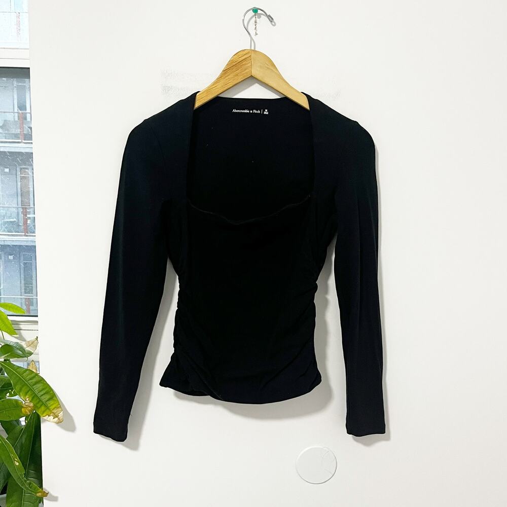 Abercrombie & Fitch Black Square Neck Bodycon Long Sleeve Top Size Medium